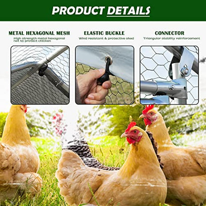 Large Metal Chicken Coop Round Top Upgrade Tri-Supporting Wire Mesh Chicken Run,Chicken Pen with Water-Resident and Anti-UV Cover,Duck Rabbit House Outdoor (Spire Roof 10’ W x 6.6’ L x 6.5’ H) - size: 120.0"L x 79.2"W x 76.8"H