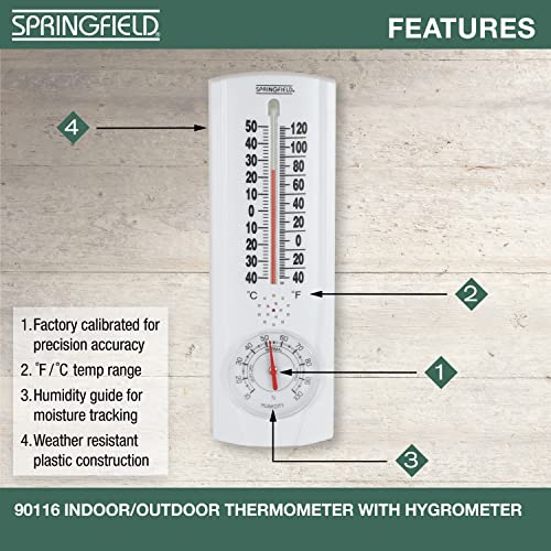 Springfield Vertical Thermometer and Hygrometer, Wireless Indoor Outdoor Thermometer, Humidity Meter for Patio, Garden, or Nursery area, 9.125-Inch, White - size: 1 Count (Pack of 1)