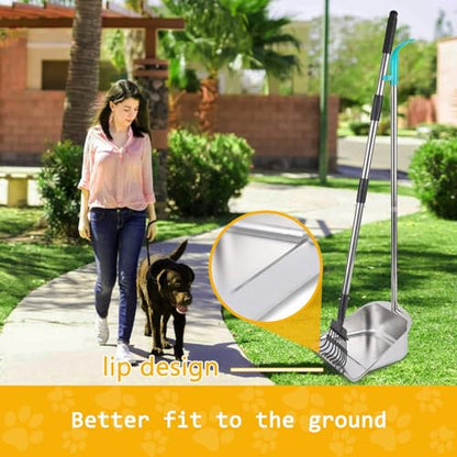 Dog Pooper Scooper for Large Dogs with Large Capacity Tray and 36" Long Handle Rake,Stainless Steel Dog Poop Scooper for Dogs,Heavy Duty Dog Poop Scooper for Yard