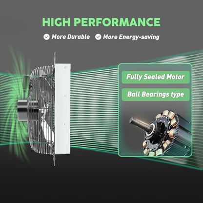YOZON 12" Shutter Exhaust Fan with Speed Controller, Wall Mounted Wall Exhaust Fan, Automatic Shutter, High Speed, 1130CFM, Vent Fan for Garage, Greenhouse, Shed, Chicken Coop and Workshop - Silver - size: 12 INCH Silver