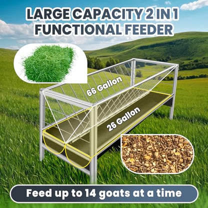 Goat Feeder, 92 Gallon Hay Feeder, Stainless Steel Livestock Hay Feeder, Sheep Feeder Trough for Barn or Outdoor Use, Free Returns! (2025 New)