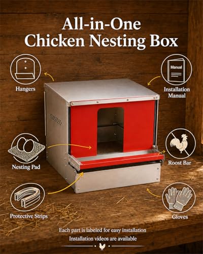 Roll Away Nesting Box with Roll Out Egg Collection, Reversible Nesting Boxes for Chickens, Metal Chicken Laying Boxes for Chicken Coop, Up to 20+ Hens, Easy Collection, Clean Eggs, Rustproof