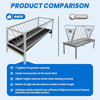 77 Gallon Pasture Feeder, Heavy Duty Stainless Steel Hay Rack, 59” Goat Hay Feeders, Easy Assembly Hay Feeder for Goats, Sheep, and Horses, (Rubber Pallet)