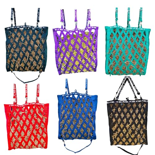 Majestic Ally Double Side Open Slow Feeder Hay Bag - Diamond shaped Obliquely Placed Webbing (Hunter Green) - color: Hunter Green