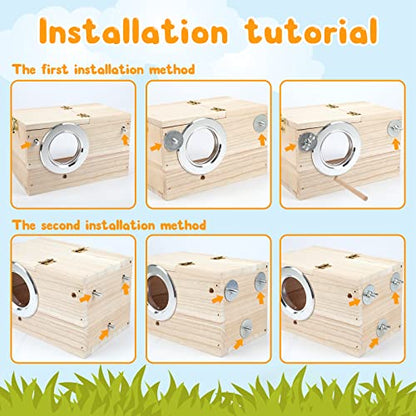 Rypet Parakeet Nesting Box Transparent Design, Thwartwise Bird Nest Breeding Box with Perch Wood Bird Cage House for Cockatiel Lovebirds Budgie Finch Parrotlets Canary M - size: Medium
