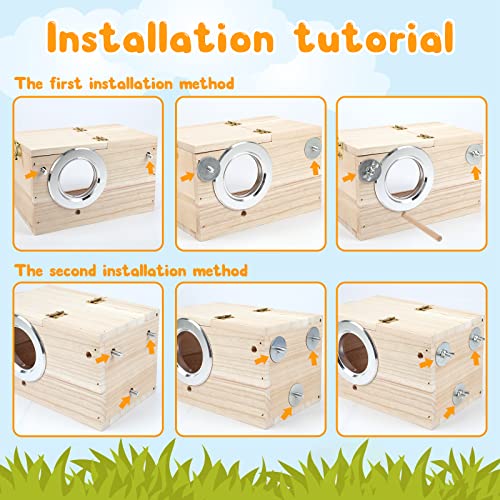 Rypet Parakeet Nesting Box Transparent Design, Thwartwise Bird Nest Breeding Box with Perch Wood Bird Cage House for Cockatiel Lovebirds Budgie Finch Parrotlets Canary L - size: Large
