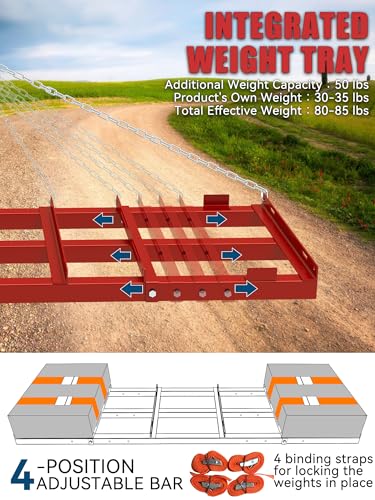 4ft Heavy Duty Drag Harrow for ATV, UTV, Tractor - Adjustable Tow Behind Leveling Rake with Weight Tray for Driveway Grader, Lawn, Field, Pasture, Food Plot Maintenance, Red(48 inch) - size: 4 ft