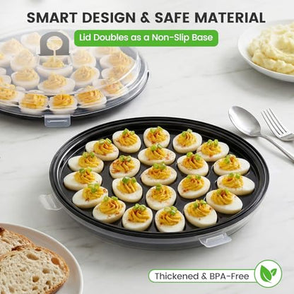 HANSGO Deviled Egg Containers with Lid, 3PCS Deviled Egg Platter Carrier Holder Trays with 66 Slots for Party and Home Kitchen, Black - color: 3pcs Black