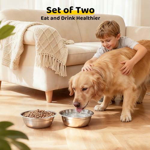 URPOWER 4 Pack 8" Stainless Steel Dog Bowls - 50oz Thickened Durable Pet Bowls for Food and Water, Fit for Elevated Dog Bowl Stand - size: 4 Pack