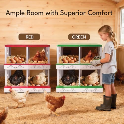 Chicken Nesting Box 6 Compartment Metal Chicken Rollout Egg Collection Laying Hens Ducks Large Heavy Duty Vented Holes Easy Clean Poultry Nest Box Chicken Coop Red - color: Red, size: 6 HOLE