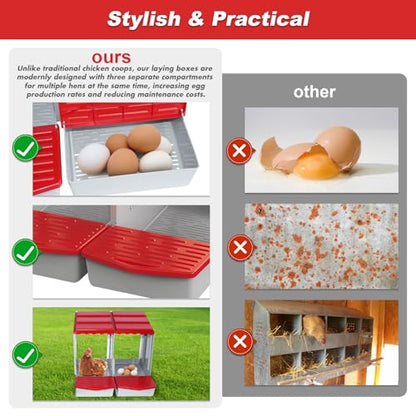 Chicken Nesting Boxes,2 Hole Nesting Box for Chicken Coop, Rolling Egg Collection and Protection Nesting Boxes - size: 2 Compartment
