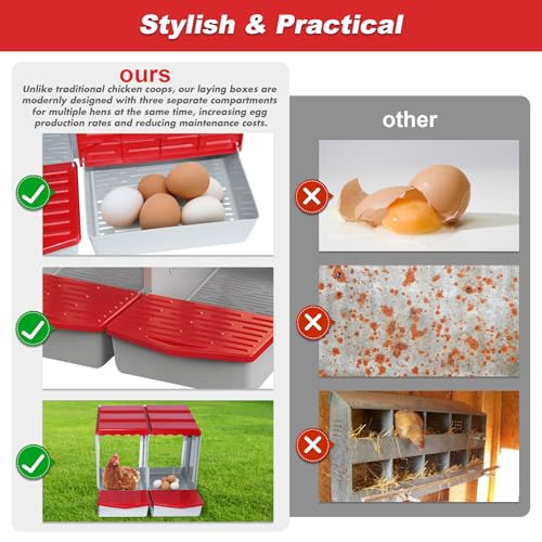 Chicken Nesting Boxes,2 Hole Nesting Box for Chicken Coop, Rolling Egg Collection and Protection Nesting Boxes - size: 2 Compartment