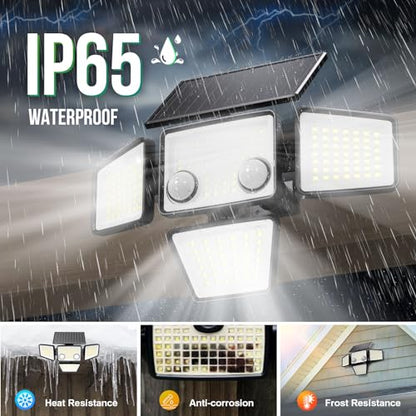 LYWALT Solar Outdoor Lights - 3000LM 188 LED Motion Sensor Outdoor Lights, 4 Heads IP65 Waterproof Powered Security Flood Lights, 270°Wide Lighting Angle Wall Light with Sensors for Backyard Yard - size: 1 Pack