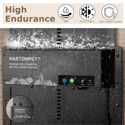 Automatic Chicken Coop Door – App-Controlled Schedule, Solar/Battery/Plug-in Powered, Anti-Pinch Motion Sensor with Resistance Detection, Weatherproof Aluminum Electric Door - HARTOMPET