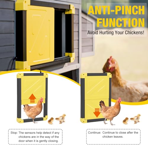 Aivituvin Automatic Chicken Coop Door Solar Powered, Automatic Chicken Door with LCD Display, Direct Power Supply Auto Chicken Door Opener with Timer for All Chicken Coops (Black)