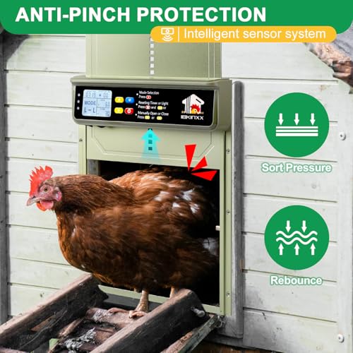 Automatic Chicken Coop Door Solar Powered with Timer, Light Sensor, Remote Control, LCD Display, Green