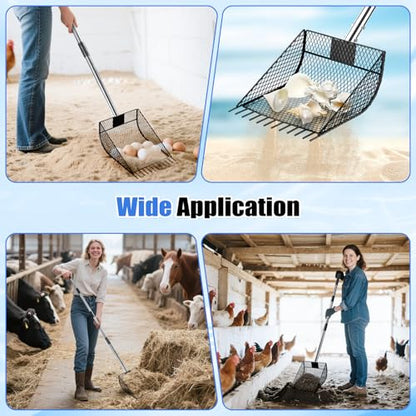 CAROD Chicken Poop Scooper & Rake 2-in-1, Metal Chicken Scoop with 24 to 68" Adjustable Stainless Steel Handle, Litter Scooper Sand Sifting Shovel Chicken Coops/Animals House - size: 10.0"L x 6.7"W x 68.0"H