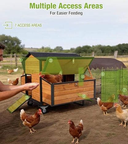 GUTINNEEN Large Chicken Coop with Run with All-Arounded Iron Frame Chicken Tractor Mobile Chicken House with Large Run and Nesting Box Waterproof Outdoor Poultry Cage for Backyard - size: 76.7"L x 53.8"W x 36.8"H