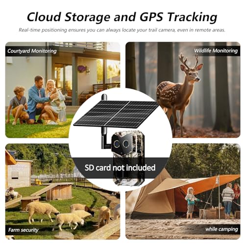2025 Upgraded 4G Cellular Trail Camera with GPS,Dual Lens Game Camera with Night Vision, Trail Camera with Night Vision Motion Activated Waterproof, Wildlife Camera, SolarTrail Cam with Esim Card - color: A10