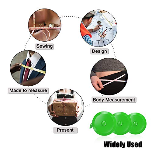 DiCUNO 60-Inch 1.5 Meter Soft and Retractable Tape Body Tailor Sewing Craft Cloth Dieting Measuring Tape (3 Pcs of Green with Soft Tape) - color: Green*3pcs