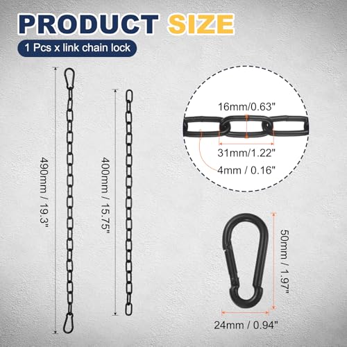 PATIKIL Gate Chain Lock, 19 in x 4mm Chain Dia Alloy Steel Hanging Chain Lock with 2 Open Clasps for Stall Barn Fence Gate Hammock Swing Punching Bags Sandbag Yoga Gym, Black - size: 16inch x 4mm