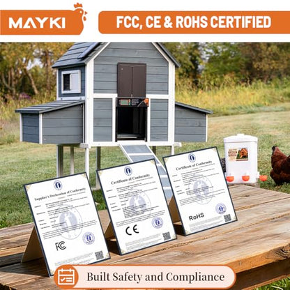 MAYKI Automatic Chicken Coop Door Solar Powered, Accessories Extra-Large with 4 Auto Modes (Timer & Light Sensor), Anti-Pinch, Waterproof Cold Weather, FCC/CE/RoHs Certified, Aluminum Build, M Black