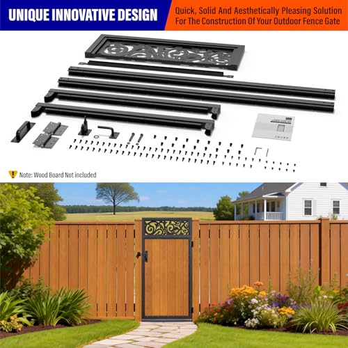 3x6FT (34.8" W X 70.8" H) 201 Stainless Steel Anti Sag Wooden Fence Gate Kit Heavy Duty Garden Gate Frame Hardware Kit Reinforcement (Left/Right Free-Installation) - size: W3xH6 FT-European