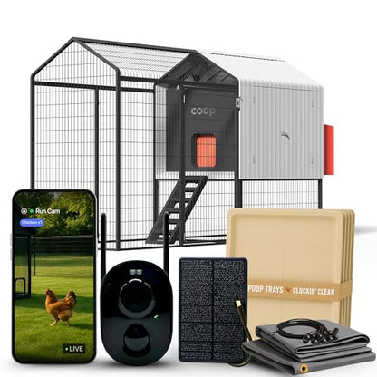 Smart Coop All-in-One Chicken Bundle Predator-Proof All-Weather Chicken Coop with Dual Smart Cameras, Automatic Door, Solar Kit, All-Weather Tarp for 4-6 Chickens - size: Coop + Complete Bundle