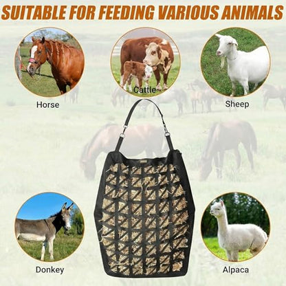 Hay Bag for Horses,Ultra-Slow Feed Hay Bag for Ground Feeding,Designs for Horses,Goats,Cows,Premium 1680D Oxford Cloth,Easy to Fill and Hang with Wide Opening and Adjustable Straps (1)