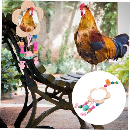 Happyyami Creative Hen Mirror Toy Wooden Hanging Mirror for Chickens Promotes Fun Healthy Growth Poultry Accessory for Coop Playtime Intellectual Development