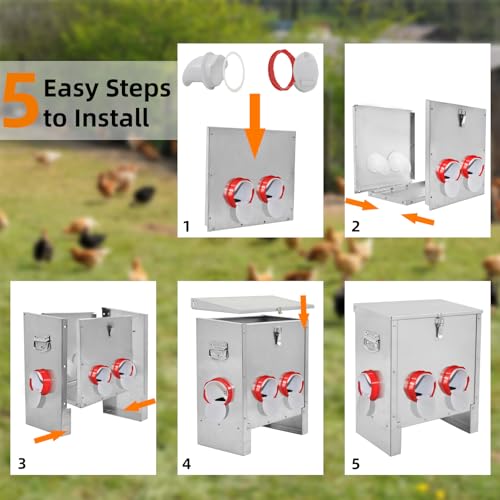 Automatic Poultry Chicken Feeder No Waste Metal Large Capacity 30 lbs Feeders for Chickens Ducks, Geese Bantams Pheasants Coop Weatherproof (6-Port) - size: 6-Port