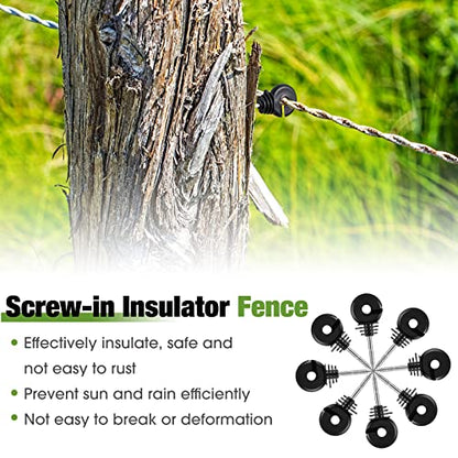 300 Pcs Black Electric Fence Insulator with 1 Pcs Insulator Socket Tool Screw in Insulator Fence Ring Post Wood Post Insulator Electric Fence Insulator Ring with Insulator Socket Tool for Animal Fence