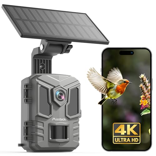 Misstech 4K UHD Solar Trail Camera, Outdoor Wildlife Cameras for Yard Monitoring, 0.1s Fast Motion-Activated to Record, 64MP/4K Clear Night Vision, No Monthly Fee, App Control, IP66, Local Storage - size: 1-Pack