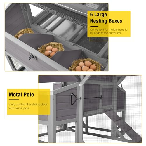 Aivituvin Extra Large Chicken Coop 137" L Hen House Duck Cage for 10-15 Chickens with Spacious Run, 6 Nesting Box, 6 Raised Perches (Grey, AIR46) - color: Grey, size: AIR46
