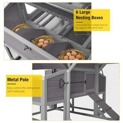 Aivituvin Extra Large Chicken Coop 137" L Hen House Duck Cage for 10-15 Chickens with Spacious Run, 6 Nesting Box, 6 Raised Perches (Grey, AIR46) - color: Grey, size: AIR46