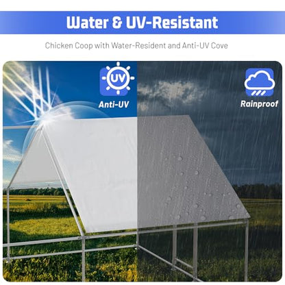 HEYTOWN Large Metal Chicken Coop Chicken Pen Walk-in Poultry Cage with Water-Resident and Anti-UV Cover Chicken Runs for Yard with Cover Duck Rabbit Dog House Outdoor - size: 26.2’L×9.8’W×6.5’H