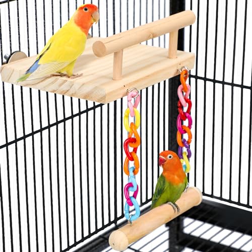 FrgKbTm Bird Perches Cage Toys Parrot Wooden Platform Play Gyms Exercise Stands with Acrylic Wood Swing Ferris Wheel Chewing for Animals Green Cheeks, Baby Lovebird, Chinchilla, Hamster Budgie - color: Platform+Swing