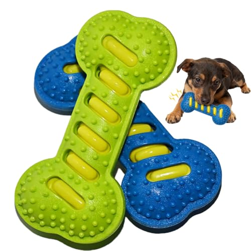 Dog Chew Toys 2 Pack for Aggressive Chewers,Durable Squeaky Medium-Sized Bone Medium, Large Breed to Keep Them Busy & Clean Teeth and Reduce Boredom or Stress Relief - color: Blue Green