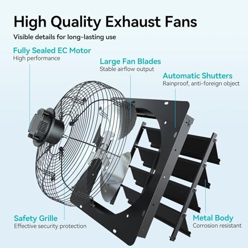 addlon 14 Inch Shutter Exhaust Fan Wall Mounted with 35W EC Motors and Remote, 1400CFM, Timer, 8 Speeds, Low Noise, Easy to Install, Plug in Ventilation Fan for Garages,Greenhouse, Attic, Chicken Coop - size: 14 inch
