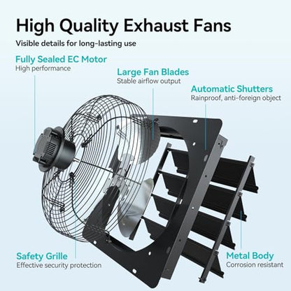 addlon 14 Inch Shutter Exhaust Fan Wall Mounted with 35W EC Motors and Remote, 1400CFM, Timer, 8 Speeds, Low Noise, Easy to Install, Plug in Ventilation Fan for Garages,Greenhouse, Attic, Chicken Coop - size: 14 inch