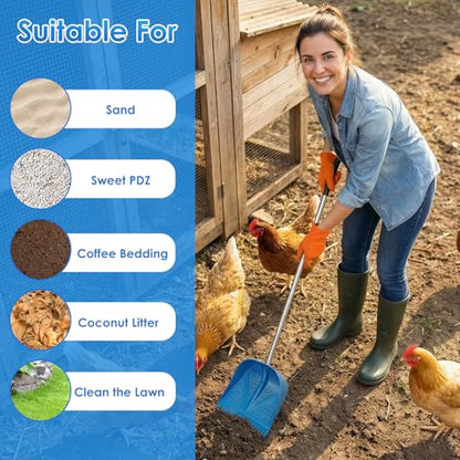 Chicken Poop Scooper & Rake 2-in-1, Adjustable Handle Length from 38" to 66", Features Manure Sifting Capability – Ideal for Chicken Coops and Farm Animal Cleaning (Blue) - color: Blue