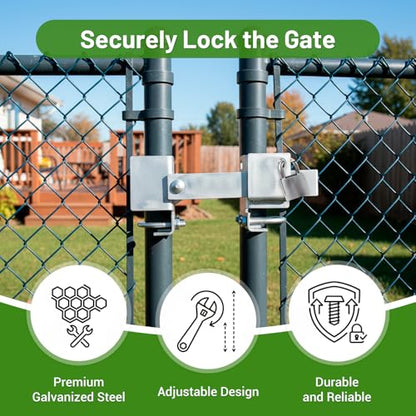 Chain Link Fence Lock Double Gate Latch for 1-5/8" to 2" Frame, Commercial Heavy Duty ‎Galvanized Steel Strong Arm Double Gate Latch for Metal Gate
