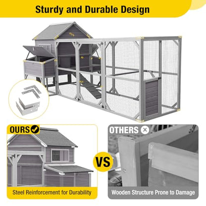 Aivituvin Chicken Coop Extra Large for 10-15 Chickens Wooden Hen House Outdoor with Wheels 55ft² Poultry Cage with Run, 6 Nesting Boxes - size: 136.8"L x 62.5"W x 62.2"H