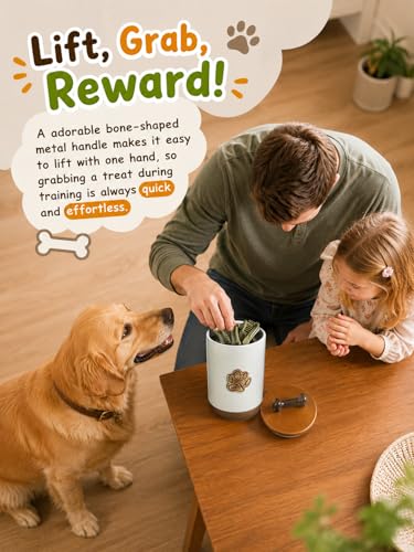 Miamolo Dog Treat Container, Airtight Dog Food Storage Container with Lid and Handle, Ceramic Pet Food Storage Jar for Kitchen Counter Farmhouse Dog Biscuit Jar, Dog Lovers Gift, Paw Glinting White - color: Paw Glinting White