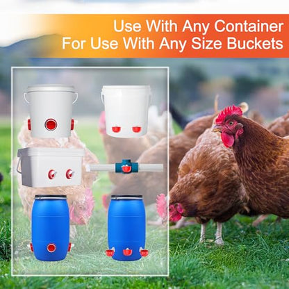 ZenxyHoC No Waste Chicken Feeders and Waterers - 4 Set with Water Cups | for Buckets Barrels Bins Troughs No Waste Chicken Feeder - size: 4 Ports and 4 Cups
