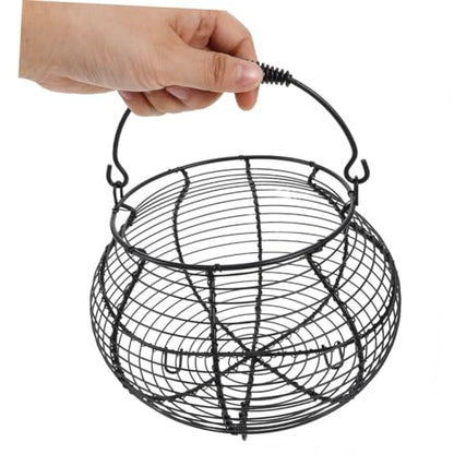 Uonlytech 2pcs Metal Wire Egg Basket with Handle, Fresh Egg Holder and Vegetable Storage Bin for Kitchen Countertop, Wire Organizing Basket for Farmhouse, Market, and Grocery Collection,