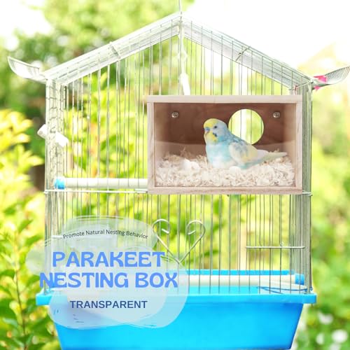 Parakeet Nesting Box - Visual Wooden Bird Nest Breeding Box - Bird Cage House with Perch for Lovebirds Cockatiel Budgie Finch Parrot