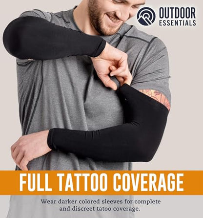 OutdoorEssentials UV Sun Sleeves for Men & Women, Cooling Arm Sleeves UPF 50+ | Golf, Tattoo Cover Up, Sun Protection - color: (2 Pairs): 2 Black