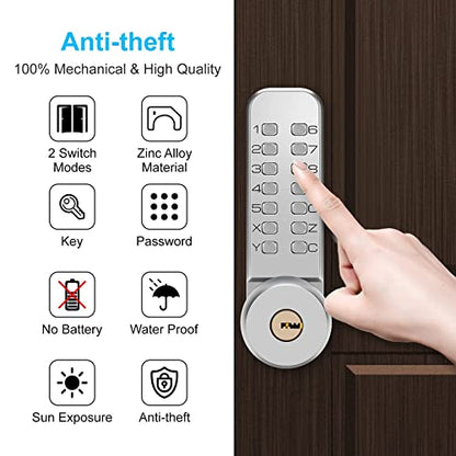 Mechanical Keyless Door Lock - No Electronic,Keypad Door Lock with Handle, Easy to Install,Suitable for Garages, Hotels, Offices, Warehouses