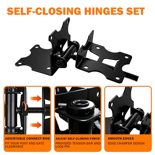 Heavy Duty Self-Closing Gate Hinge and Latch Kit, Self-Locking Hardware for Wooden, Vinyl, and PVC Fences, Adjustable Hinges & Post Mount Latch, Includes 1 Latch & 2 Hinges - size: Gate Hinges with Self Locking Gate Latch